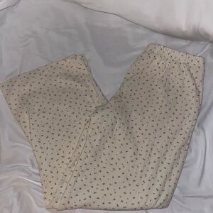 Cream Casual Pants with Flower Pattern